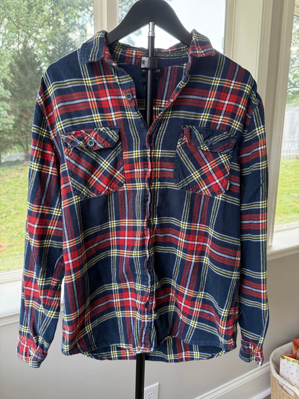 Burton Flannel Shirt Women's M Navy Red Plaid Organic Cotton Button Front